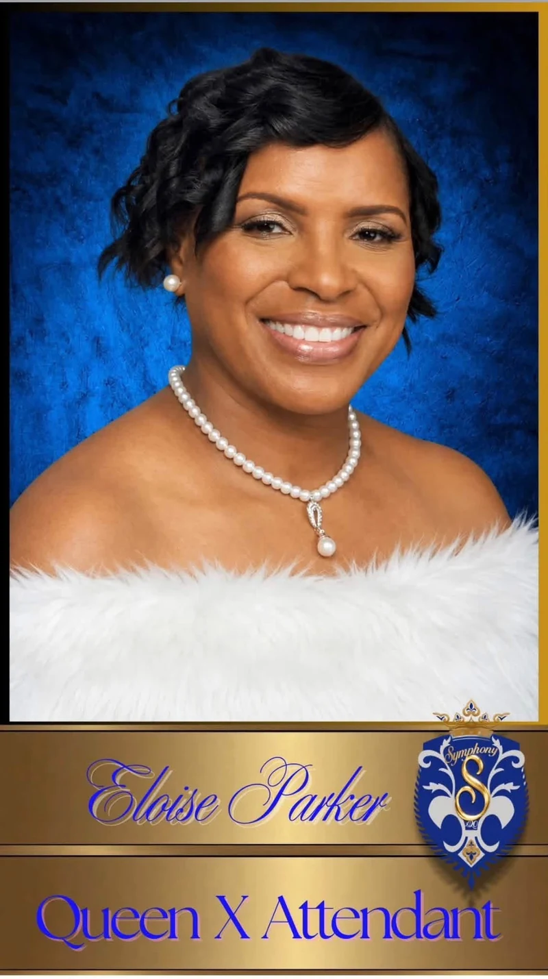 Complete royal portrait card of Eloise Parker, Queen X Attendant, with the printed name and Symphony crest